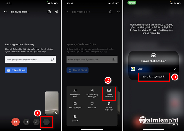chia se man hinh google meet tren iphone