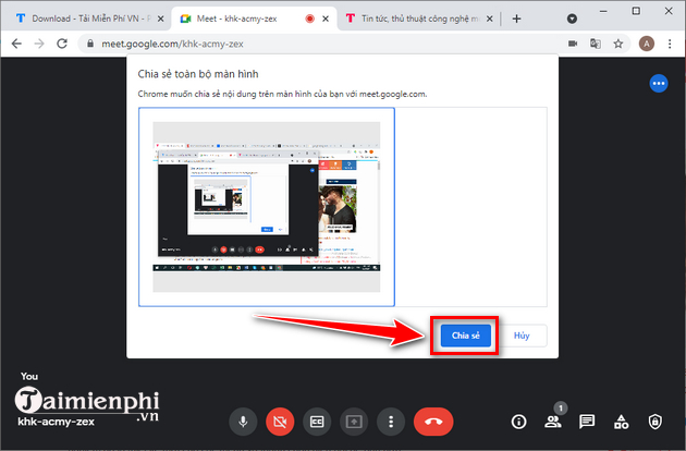 chia se man hinh google meet tren may tinh