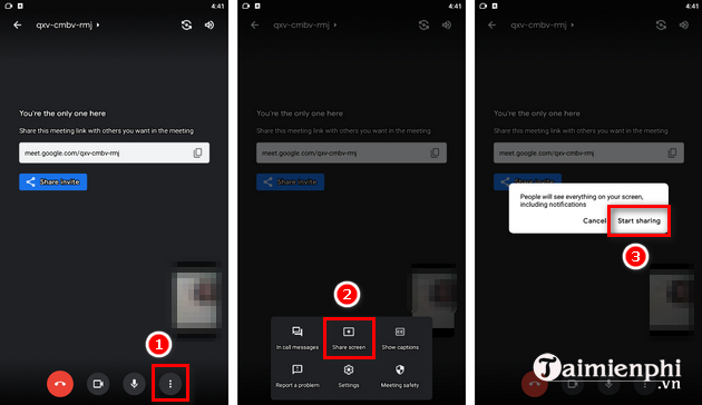 chia se man hinh google meet tren android