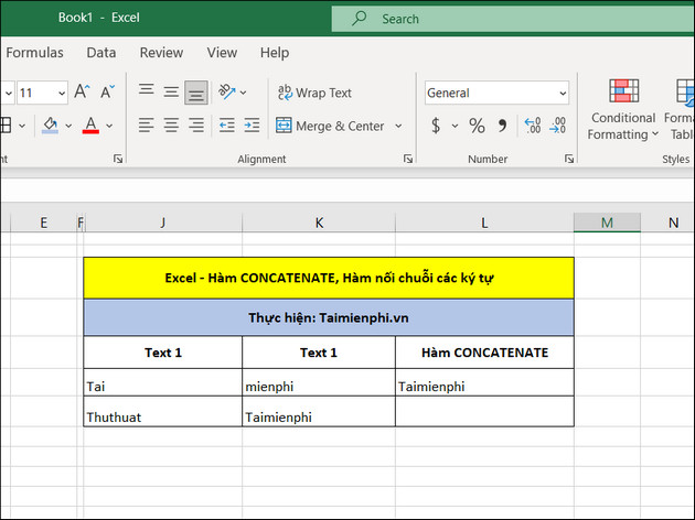 hàm concatenate trong excel