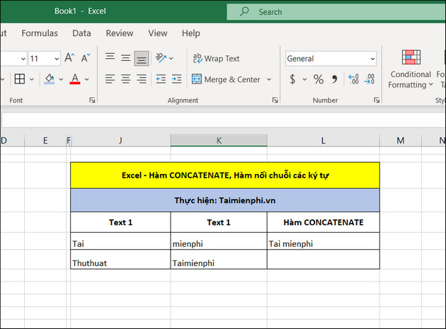 ham concatenate trong excel 2013