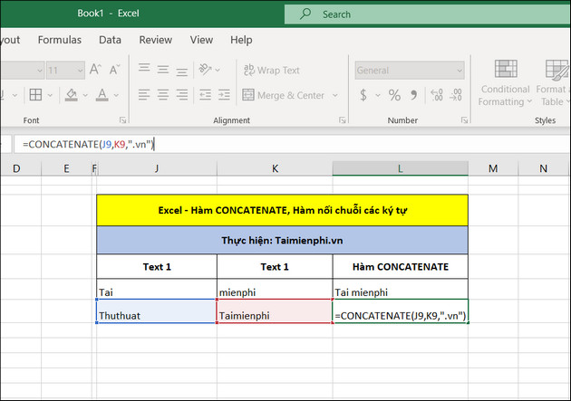 ham concatenate trong excel 2010