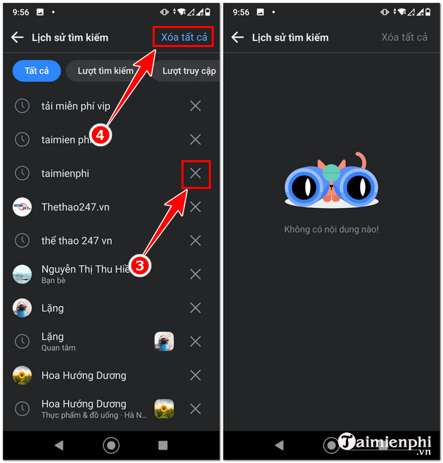 xoa lich su tim kiem facebook cho dien thoai android