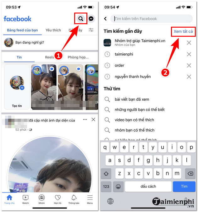 xoa lich su tim kiem facebook