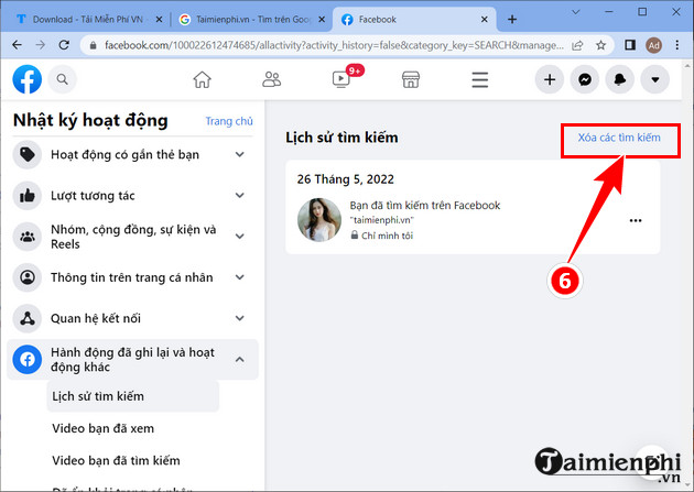 xoa lich su tim kiem tren facebook 18