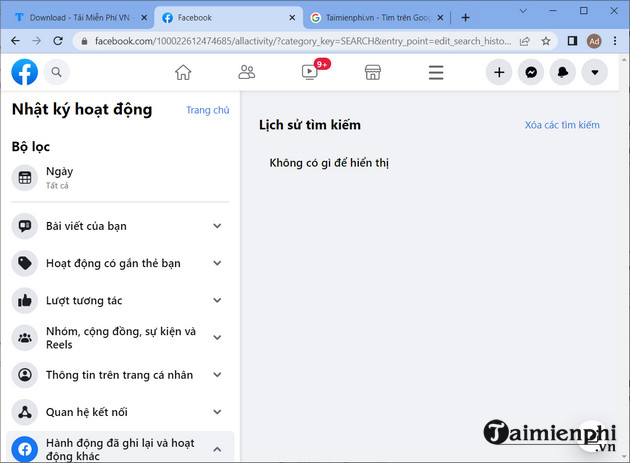 cach xoa lich su tim kiem tren fb bang may tinh