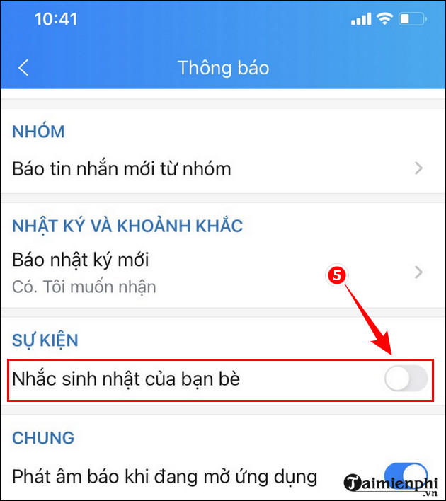 Cach bat thong bao sinh nhat tren Zalo tren may tinh