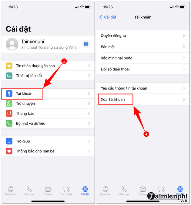 meo Xoa tai khoan WhatsApp
