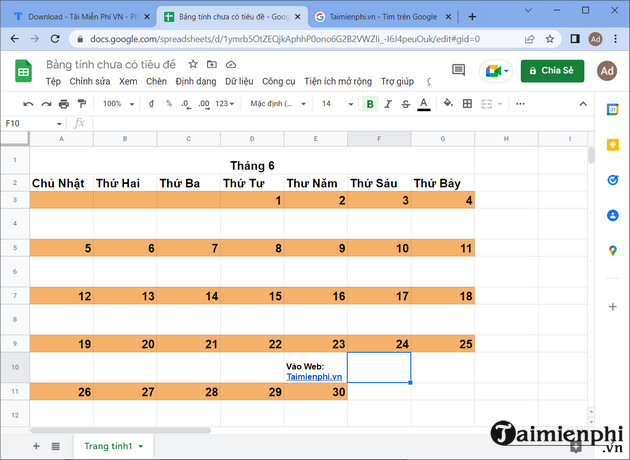 tao lich tren google sheets