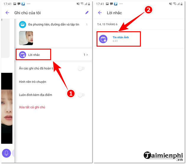 tao loi nhac ghi chu tren viber