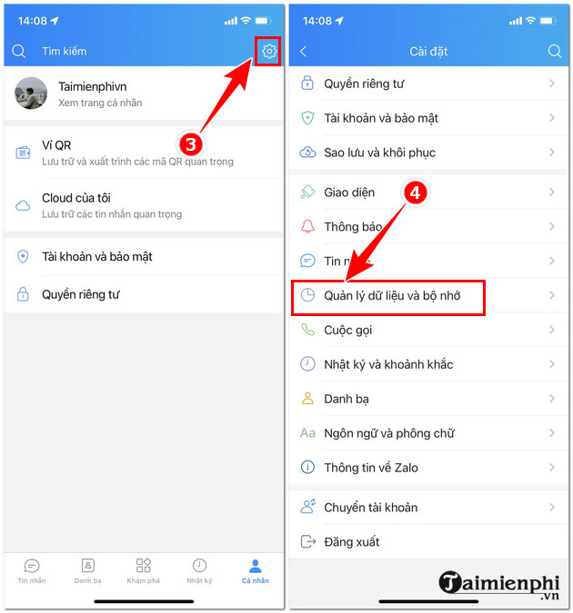 Cách xóa bộ nhớ đệm Zalo trên điện thoại Android, iPhone 7 cach xoa bo nho dem zalo