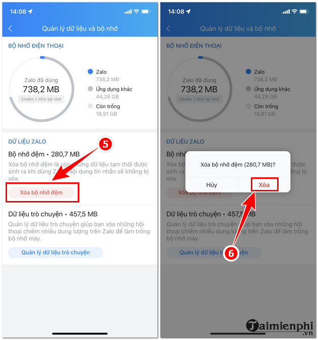 Cách xóa bộ nhớ đệm Zalo trên điện thoại Android, iPhone 8 xoa bo nho zalo