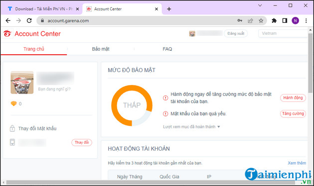 dang nhap garena tren pc