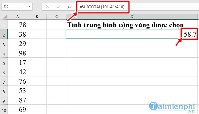 vi du ve cach su dung ham subtotal trong excel