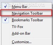 Firefox - Bật, tắt thanh công cụ Navigation Bar