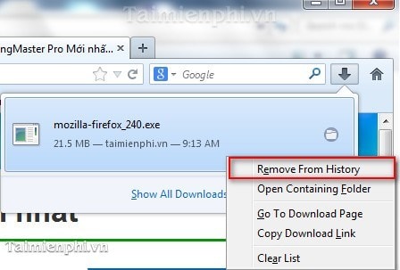Firefox - Cách mở và xóa danh sách file tải về