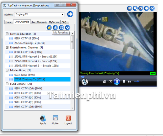 Sopcast - Xem truyền hình trực tuyến chất lượng cao