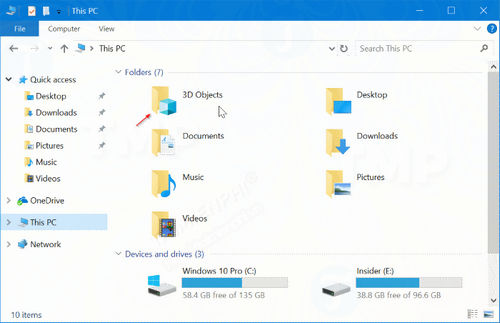 Xóa thư mục 3D Objects trên This PC trên Windows 10