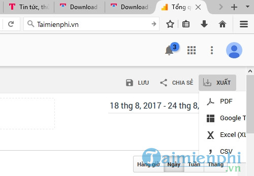 cach xuat file tren google analytics export ra file excel csv pdf sheets