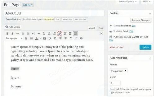 how to insert link in wordpress 4