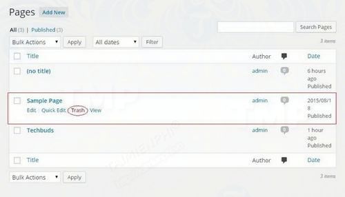 how to delete page delete page in wordpress 3