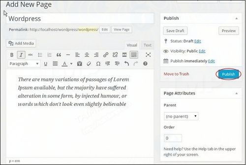 Cách xuất bản Page trong WordPress
