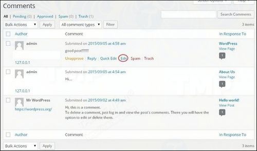 How to edit comments in wordpress 3