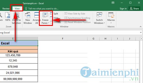 ghim tiêu đề trong excel