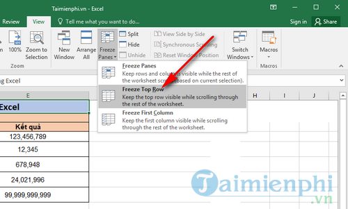 [TaiMienPhi.Vn] Cách cố định hàng tiêu đề trong Excel, khi cuộn chuột xuống