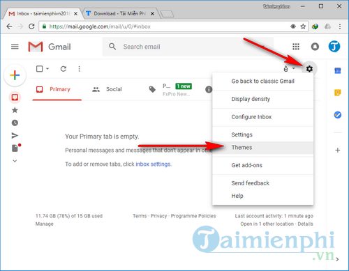 Cách thay giao diện màu đen cho Gmail