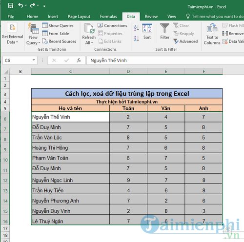 Cách lọc, xoá dữ liệu trùng lặp trong file Excel