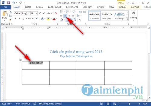 cach can giua o trong word 2013 5