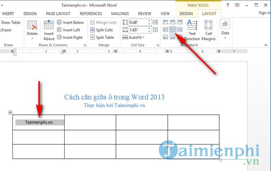 cach can giua o trong word 2013 7