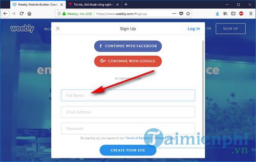 Cách đăng ký Weebly
