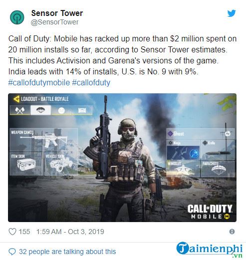 Call Of Duty Mobile đạt 20 triệu lượt tải vào ngày thứ hai ra mắt