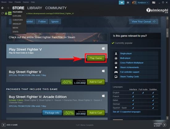 Hướng dẫn tải và cài đặt miễn phí game đối kháng Street Fighter V trên Steam