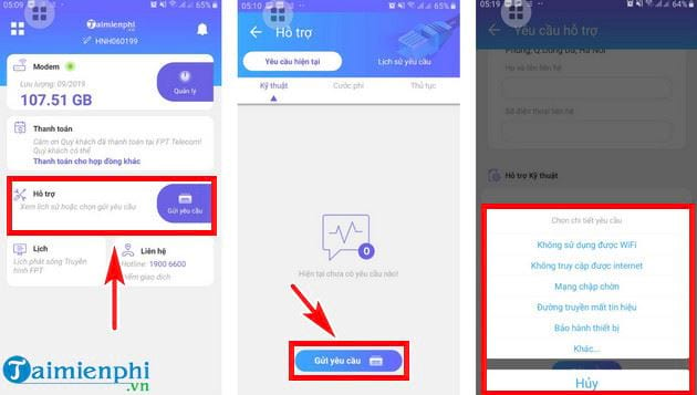 Hướng dẫn sử dụng Hi FPT, đổi mật khẩu Wifi, gửi yêu cầu hỗ trợ