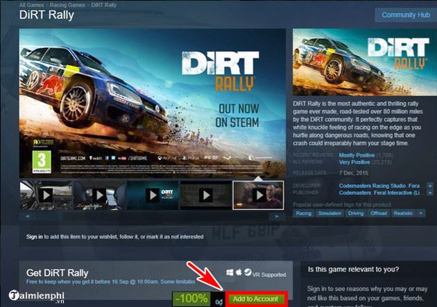 Hướng dẫn nhận miễn phí game đua xe Dirt Rally trên Steam