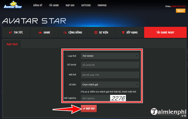 Cách nạp thẻ Avatar Star Online