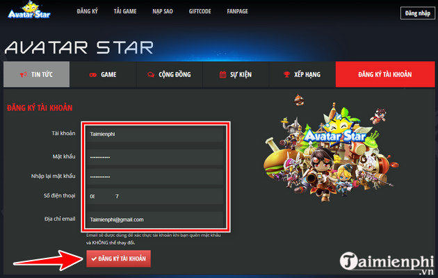 Hướng dẫn đăng ký tạo tài khoản Avatar Star Online game bắn súng