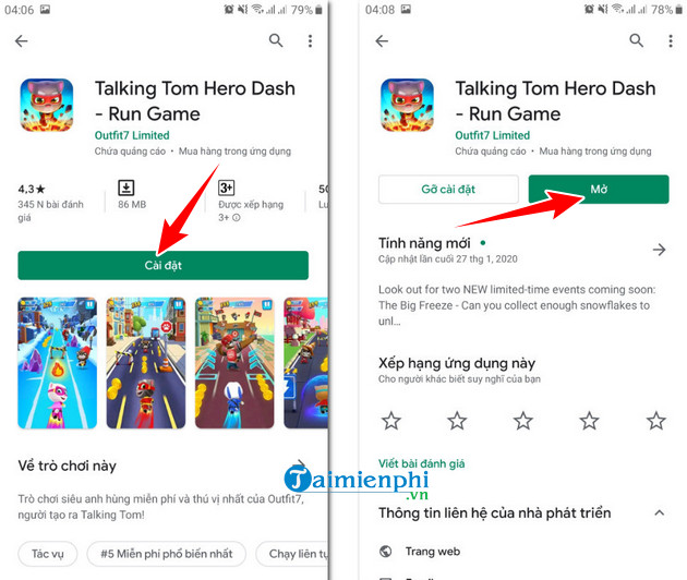Cách tải và chơi game Talking Tom Hero Dash, Run Game