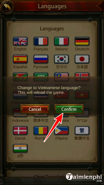Hướng dẫn đổi ngôn ngữ tiếng Việt game Evony