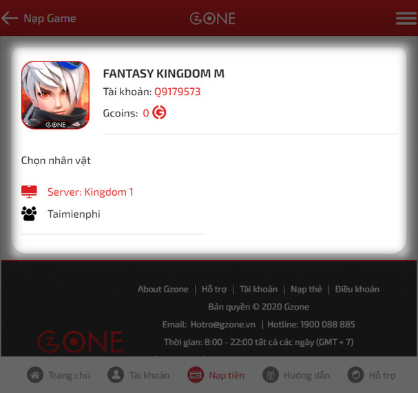 Hướng dẫn nạp thẻ game Fantasy KingDom M