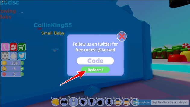 how to enter code roblox baby simulator