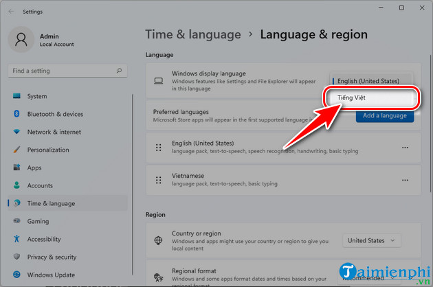 huong dan cai dat tieng viet tren windows 11