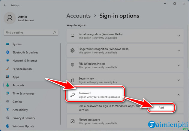 cach thiet lap mat khau may tinh windows 11