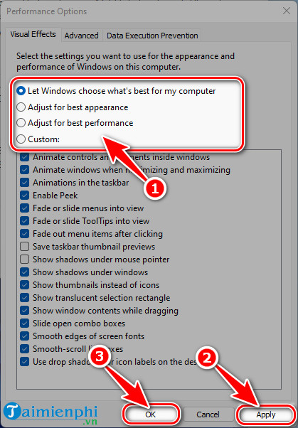 cach tat toan bo hieu ung chuyen dong tren windows 11 chon loc