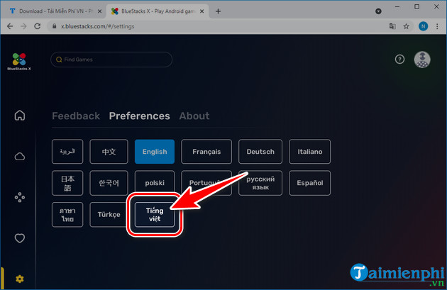 Cách đổi ngôn ngữ tiếng Việt trên BlueStacks X