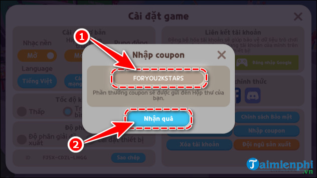 cach nhan tien sao play together bang code