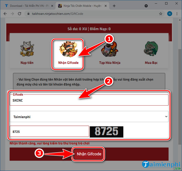 giftcode ninja toc chien mobile
